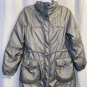 Light gray down/feather winter coat.